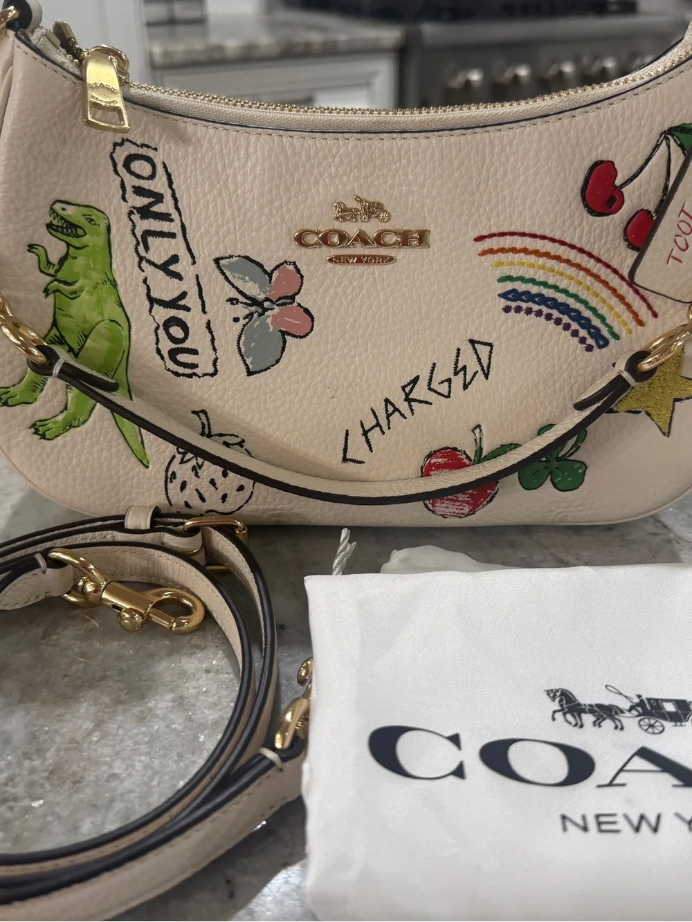 Coach Teri Shoulder Bag “Too Cool” Chalk Graffiti Print Leather